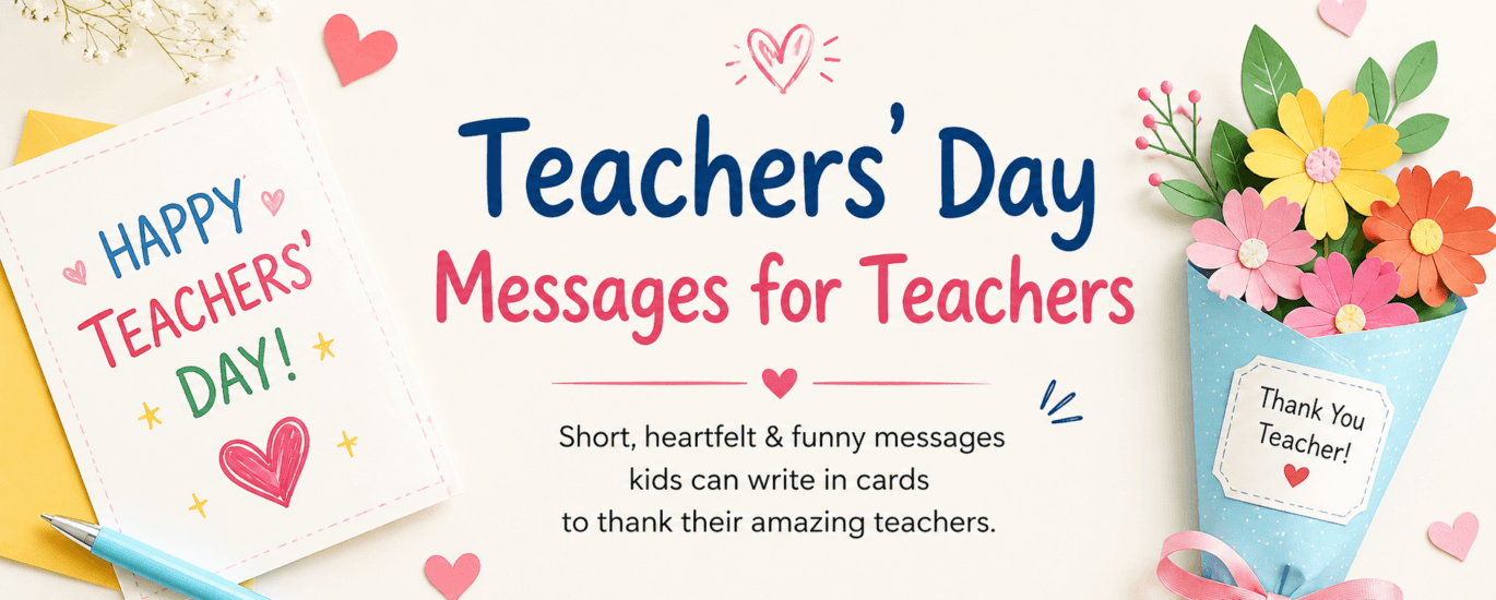 Teachers Day messages for teachers including short, heartfelt and funny messages for kids