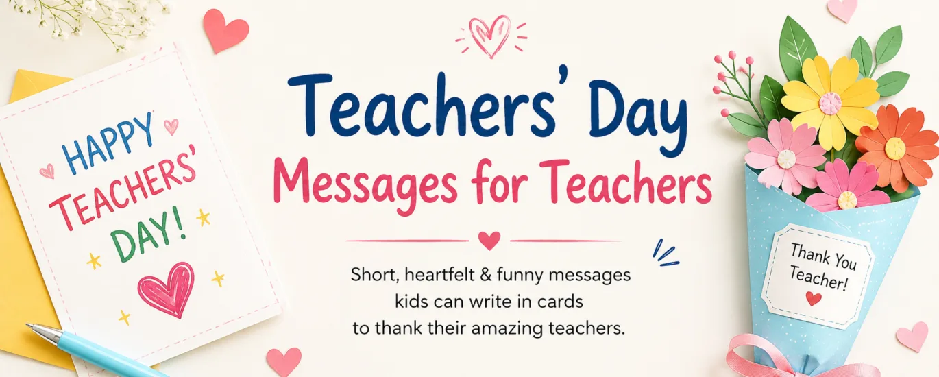 Teachers Day messages for teachers including short, heartfelt and funny messages for kids