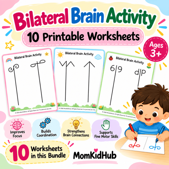 Bilateral brain activity worksheets for kids – 10 printable activities